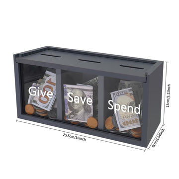 Mczxon Spend Save Give Piggy Bank For Kids, Money Coin Savings Piggy Bank Jar Box For Kids Child Safe Money Saver, Teach Children About Giving & Saving Money Piggy Box For Childrens Boys Girls, Blue