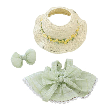 LYBHYQTII Doll Clothes for 17cm Dolls  enhanced Handmade Cute Doll Dress 3 Piece Set Including a Weaving Hat  Bow Skirt and Bow Clip with High-End Dolls Accessories for Play & Display - Green