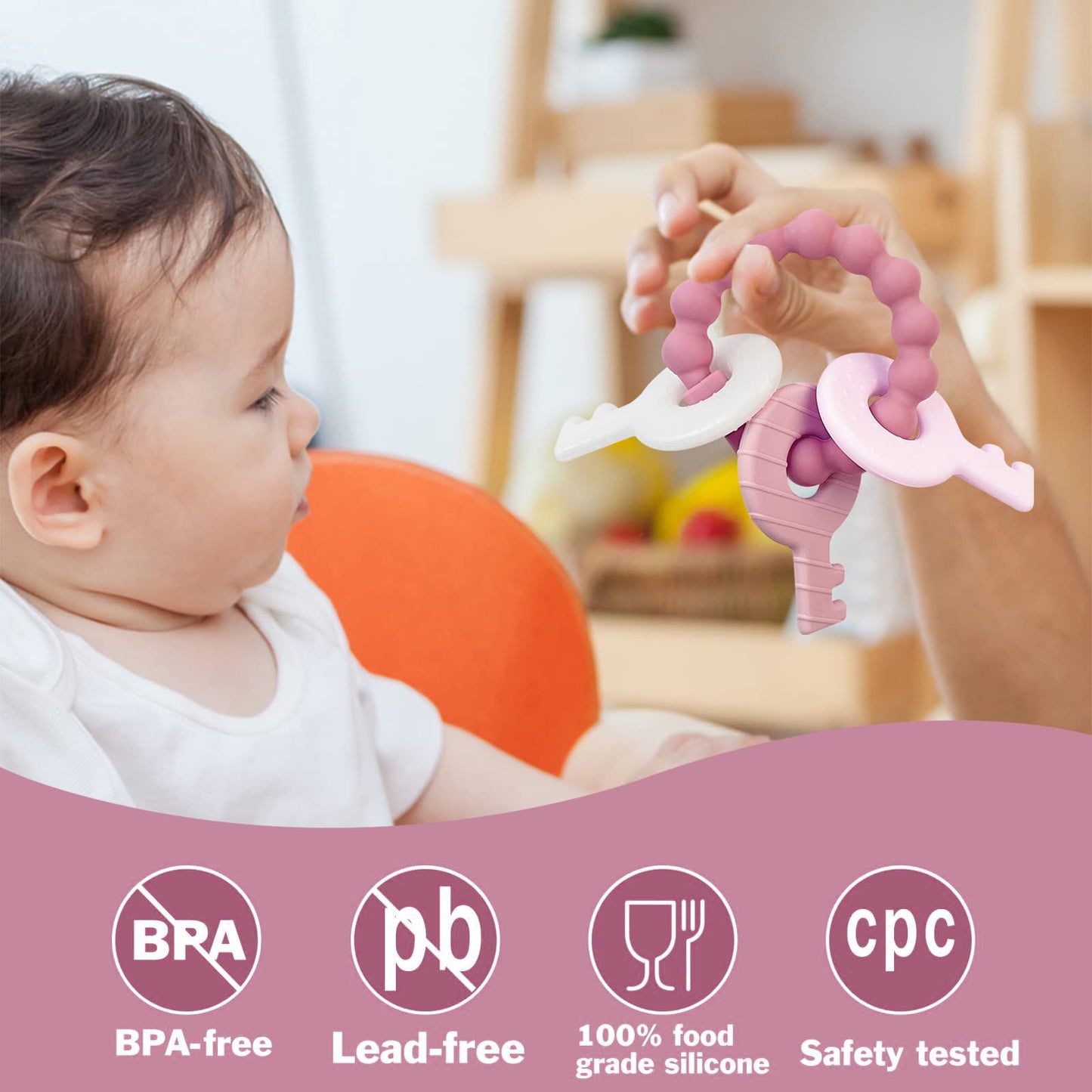 Yapromo Teething Keys For Baby 3-18 Months, Infants/Toddlers Sensory Chew Toys, Cute Teether Keys For Baby Girl, Soft Silicone T