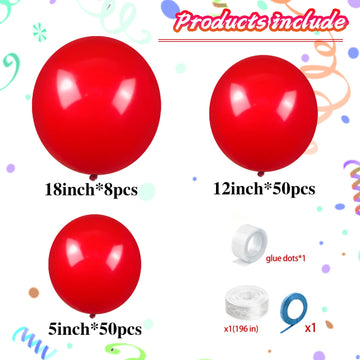 Kawkalsh Red Balloon Arch Kit 111Pcs 18 12 5 Inch Latex Party Balloons Garland For Birthday Baby Shower Wedding Engagement Anniv