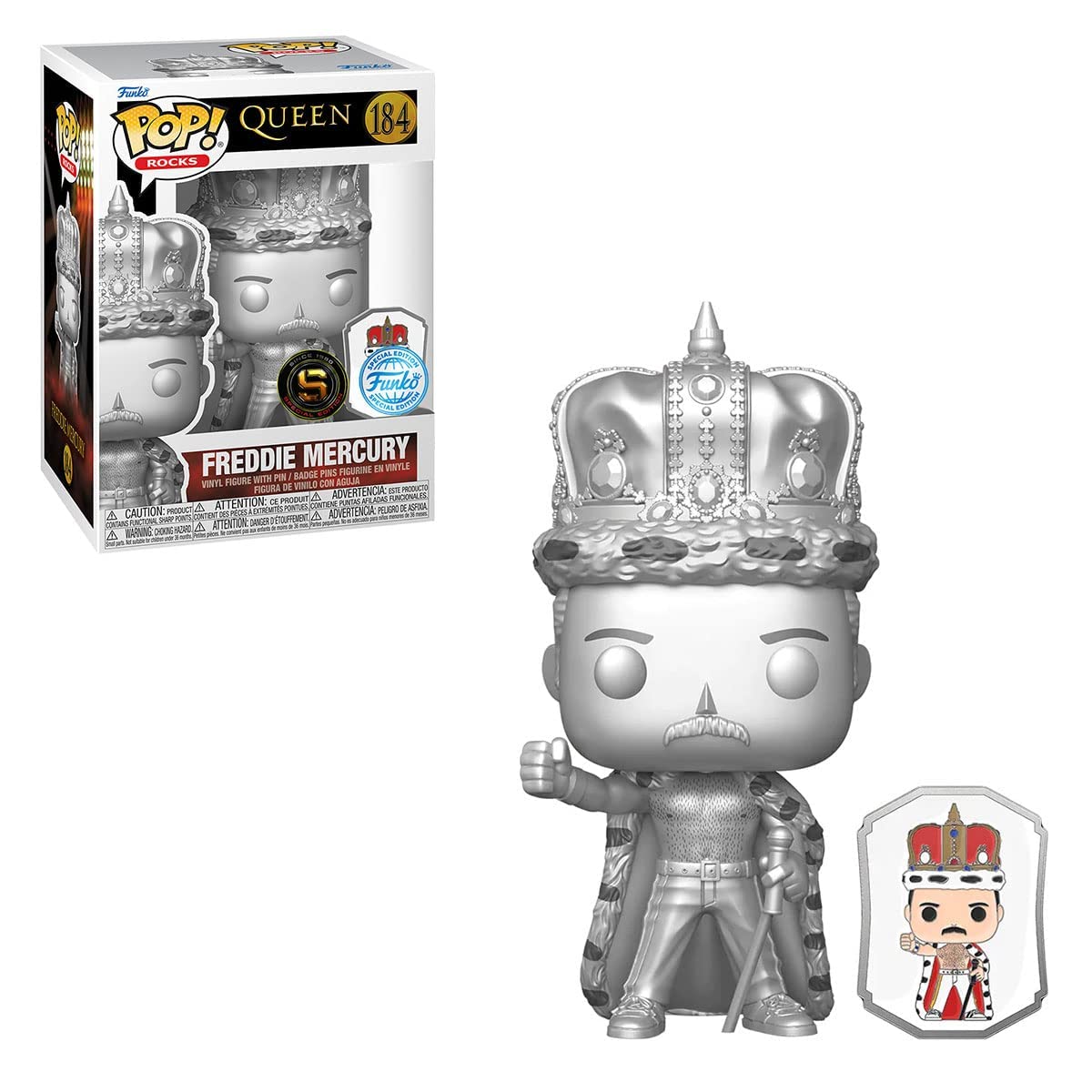 Funko Queen King Freddie Mercury Platinum Exclusive Pop! With Pin 184