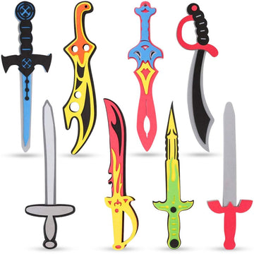 Liberty Imports 8 Pack Foam decorative replica blades  Toy Set for Kids Cosplay Pretend Role Play Dress Up Accessories - 8 Different Designs Ninja Pirate Warrior Viking decorative replica blades Assorted