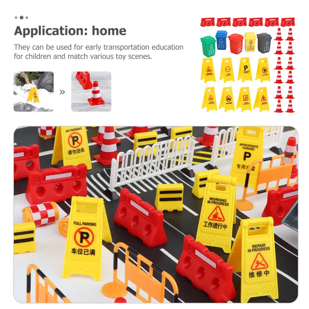 TOYANDONA 31Pcs Road Signs for Kids, Miniature Plastic Traffic Cones Mini Barrel Roadblocks Toys Set Educational Playset Pieces