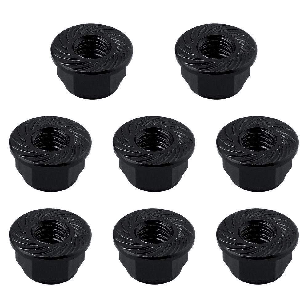 Hobbypark Aluminum M4 4Mm Flanged Nylon Lock Nuts For 1/10 Scale Rc Car Truck Buggy Crawler Wheels(8-Pack) (Black)
