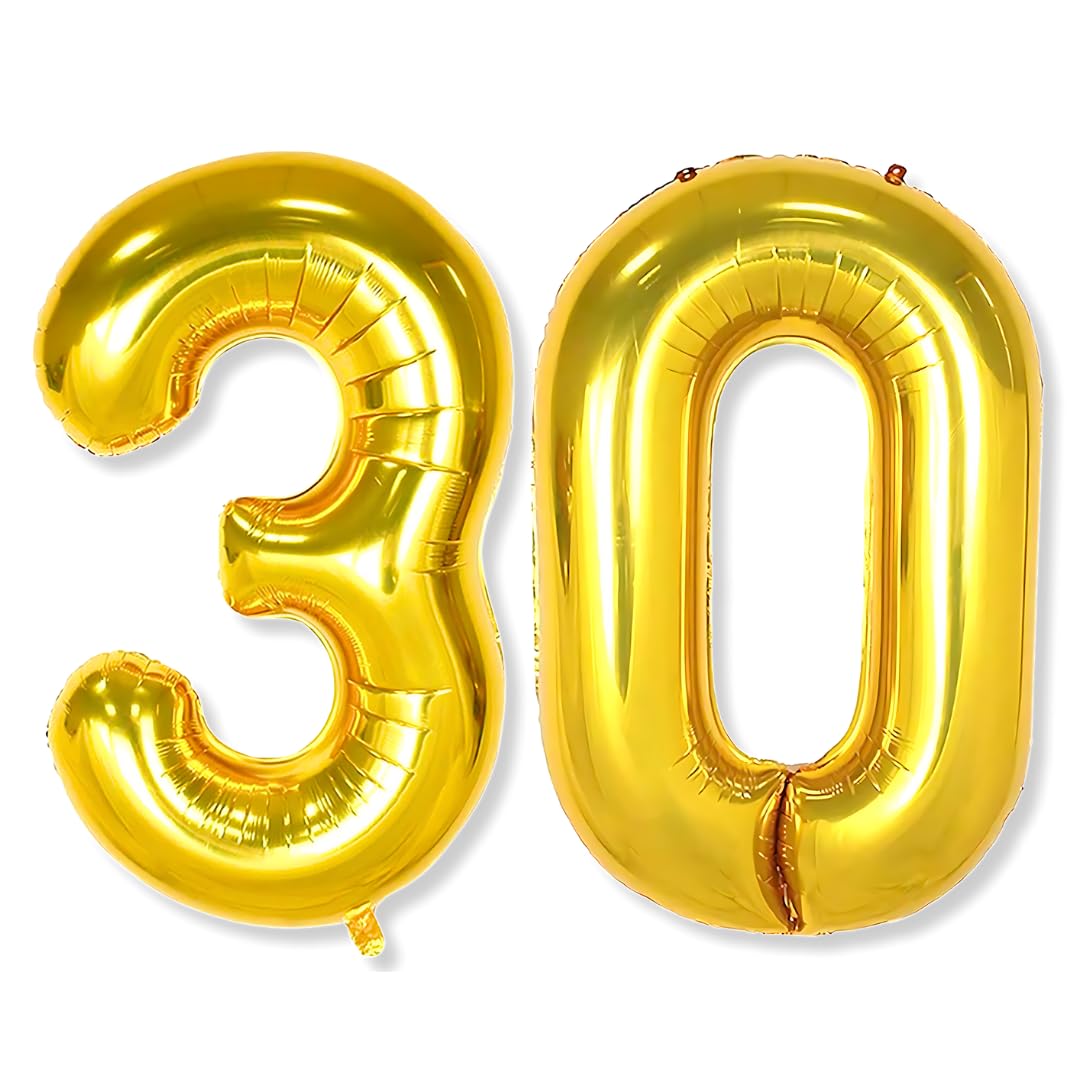 Flyloons 30 number Golden Foil Balloon 16 inch Size Birthday Decoration Items Pack of 2 | 30th Year Balloons | Thirty
