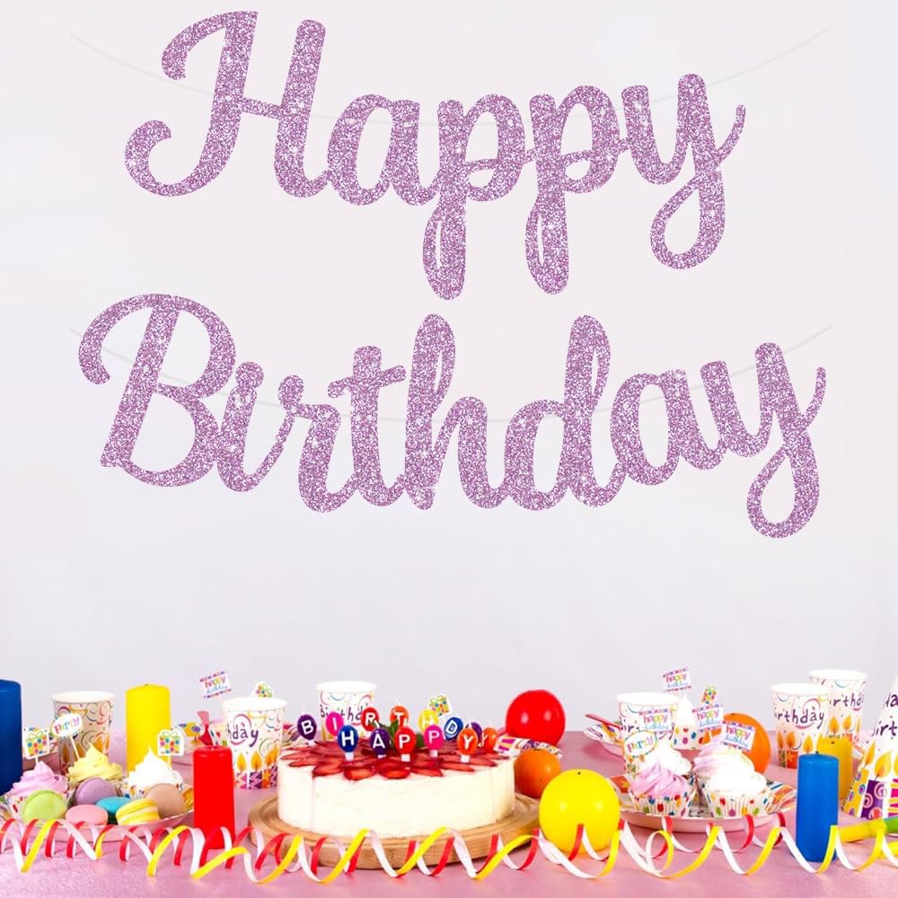 Beishida Light Purple Happy Birthday Banner - No Diy,10Feet,Pre-Strung-Glitter Happy Birthday Sign, Happy Birthday Garland,Happy