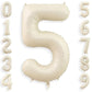 40 Inch Cream White 5 Balloon Numbers, Large Number 5 Balloon Foil Helium Number Balloons, Big 5 Mylar Birthday Balloons For Boy