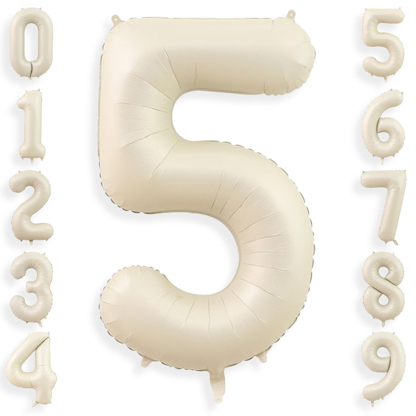 40 Inch Cream White 5 Balloon Numbers, Large Number 5 Balloon Foil Helium Number Balloons, Big 5 Mylar Birthday Balloons For Boy