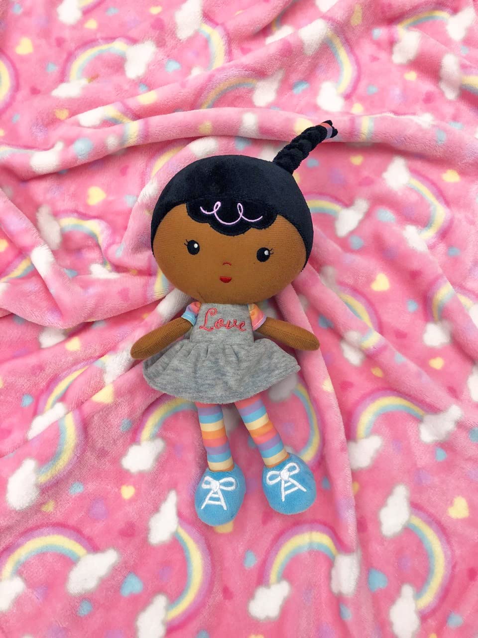 Baby Starters Plush Snuggle Buddy Black Baby Doll, Willow, Darker Complexion, 11 Inch