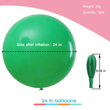 In-Jooyaa 24 Inch Latex Big Round Balloons 7 Pack Green Thick Giant Balloons For Photo Shoot Wedding Baby Shower Birthday Party