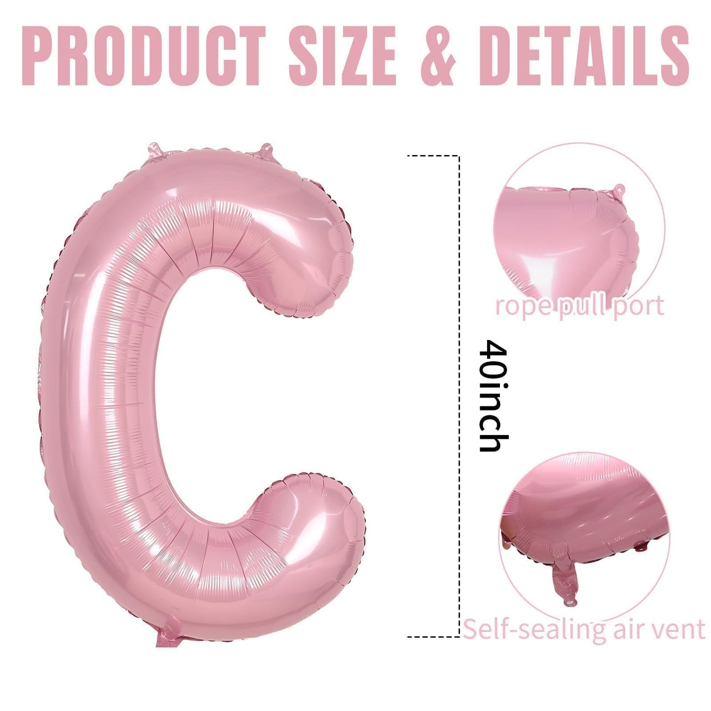 40 Inch Pink Letter Balloons, Large C Letter Balloons Foil Helium Balloon, Foil Big Single Alphabet C Balloon, Pink Letters for