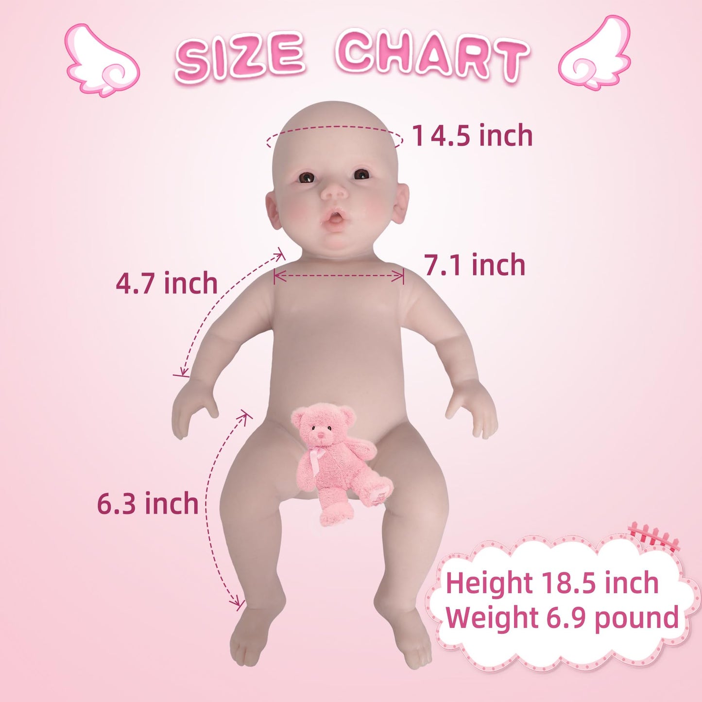 Yiqi 18.5 Inches Full Silicone Newborn Baby Doll Not Vinyl Soft Silicone Baby Doll Silicone Lifelike Reborn Doll Present Collect