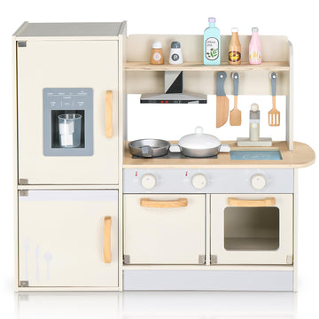 Ktaxon Wooden Play Kitchen For Kids, Pretend Kitchen Playset With Toy Ice Maker, Storage Space & Cooking Set Accessories For 3+ 