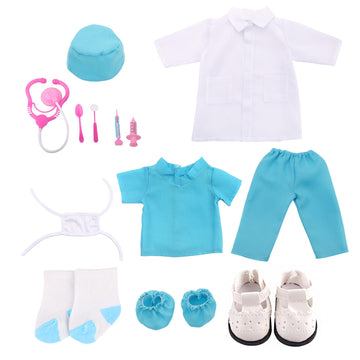MSYO 18 Inch Doll Doctor Playset-Pretend Play Medical Kit with White Coat,Scrubs & Surgical Tools,Stem Roleplay Costume for Kids