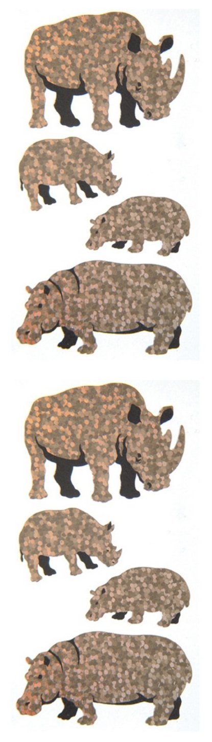 Jillson Roberts Prismatic Stickers, Rhino, Hippo and Babies, 12-Sheet Count (S7109)