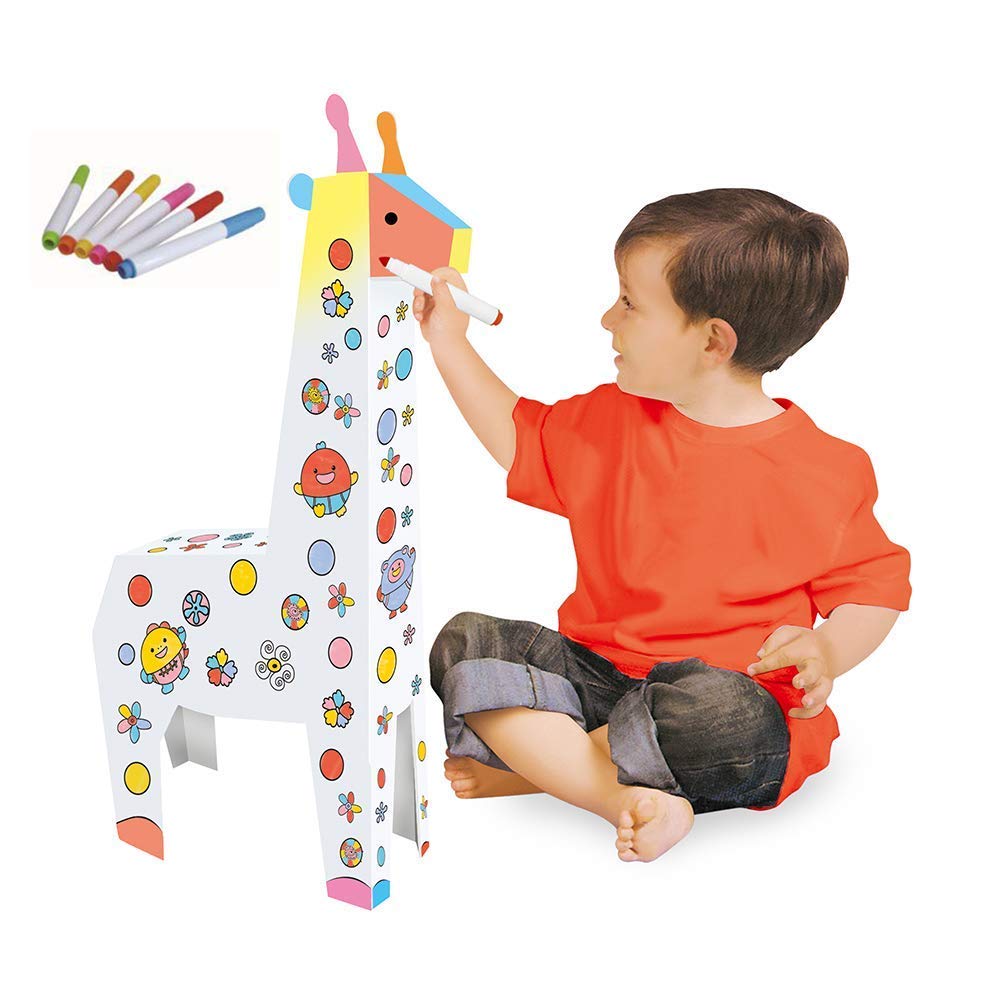 Crackles Diy 3D Paper Cardboard Folding Coloring Craft & Puzzle Toy Giraffe,Multicolor,Toz024185Abc