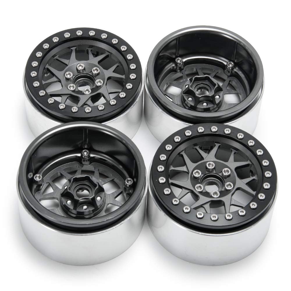 RCLIONS 2.2inch Beadlock Wheels Rims 35mm for 1/10th Scale RC Rock Crawler Model Car -Pack of 4 (Titanium Color)