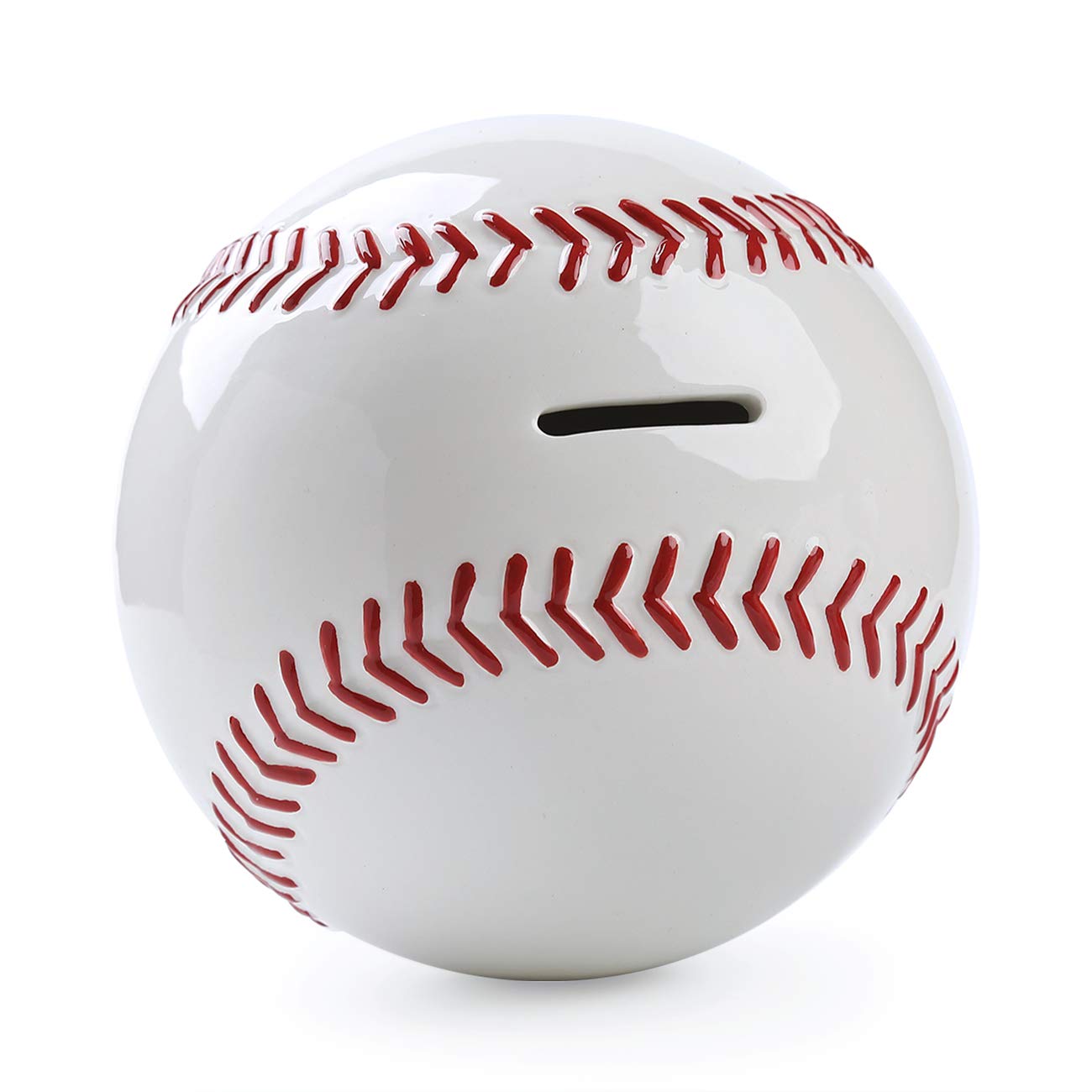 Forlong Ceramic White Baseball Piggy Bank For Boys, Sports Coin Bank, Bedroom Decor Money Box-5.9 Inch