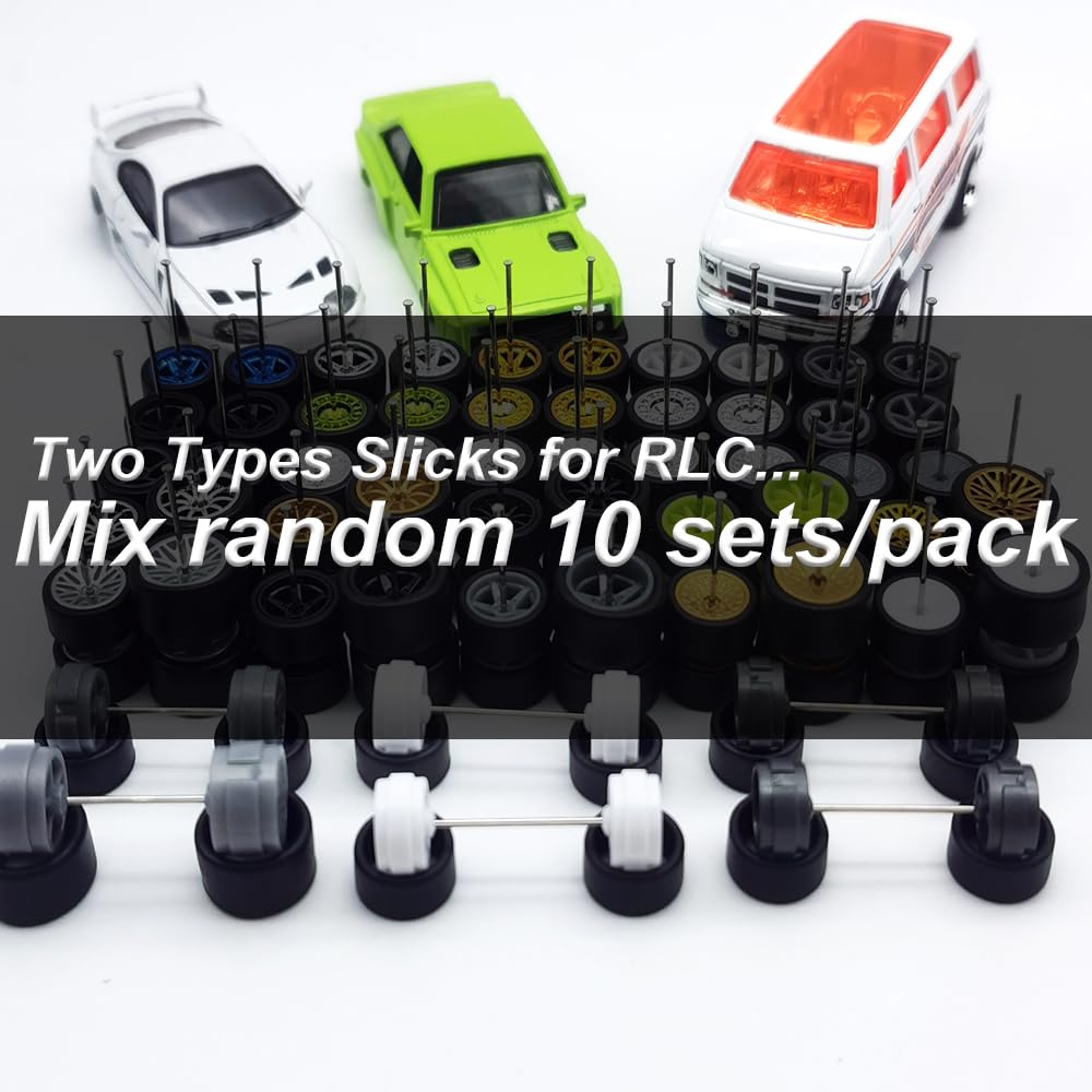 Mixed 10 Set 1/64 Wheels And Tires (10 Mixed Rlc Slicks)
