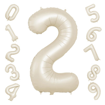 40 Inch Cream Number 2 Balloon, Beige Large 2Nd Birthday Balloons, Digital 2 Cream White Giant 2 Foil Balloon Helium For Boys Gi