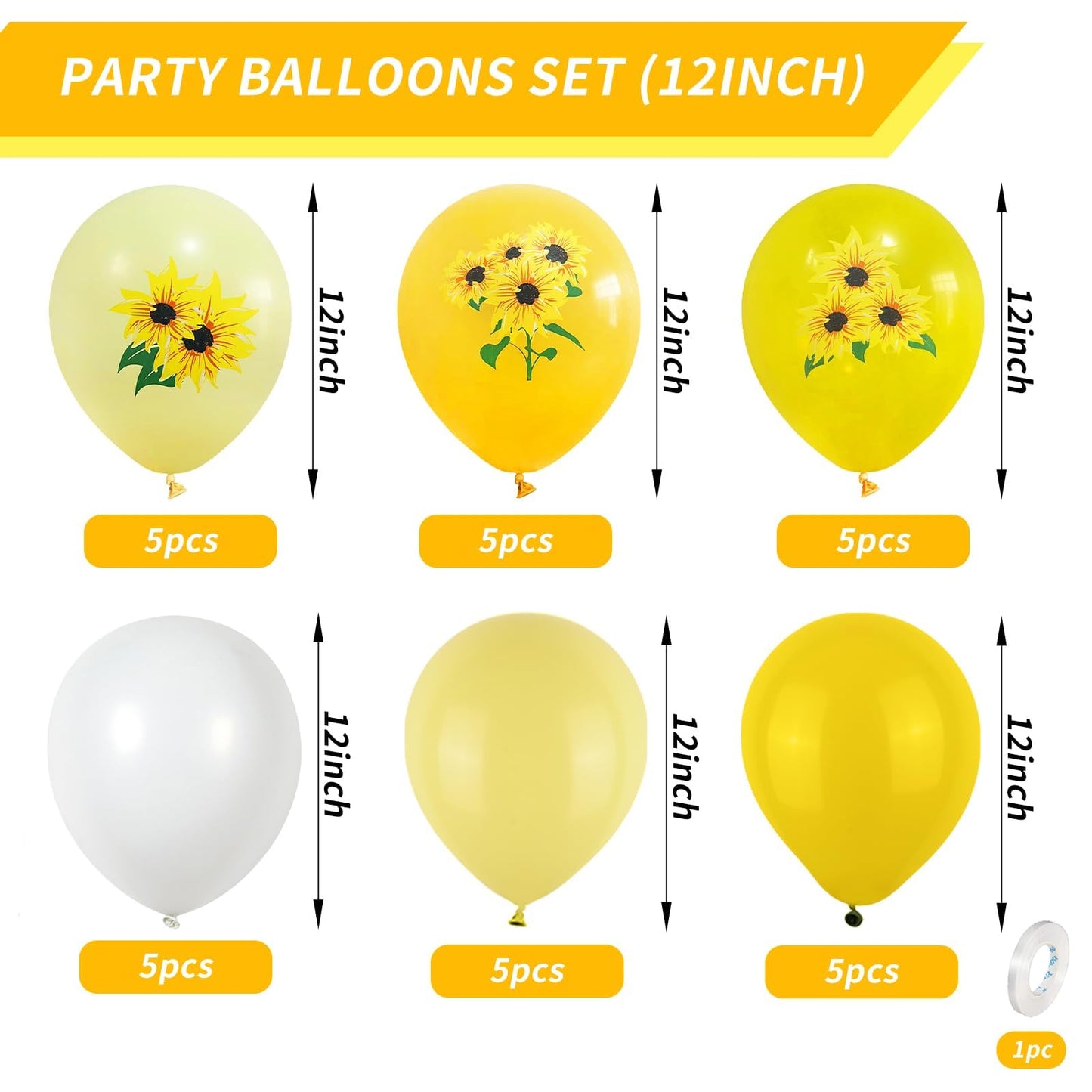 Sunflower Balloons, 12 Inch Sunflower Printed Balloons Yellow Pastel Yellow White Sunflower Balloons For Sunflower Themed Baby S