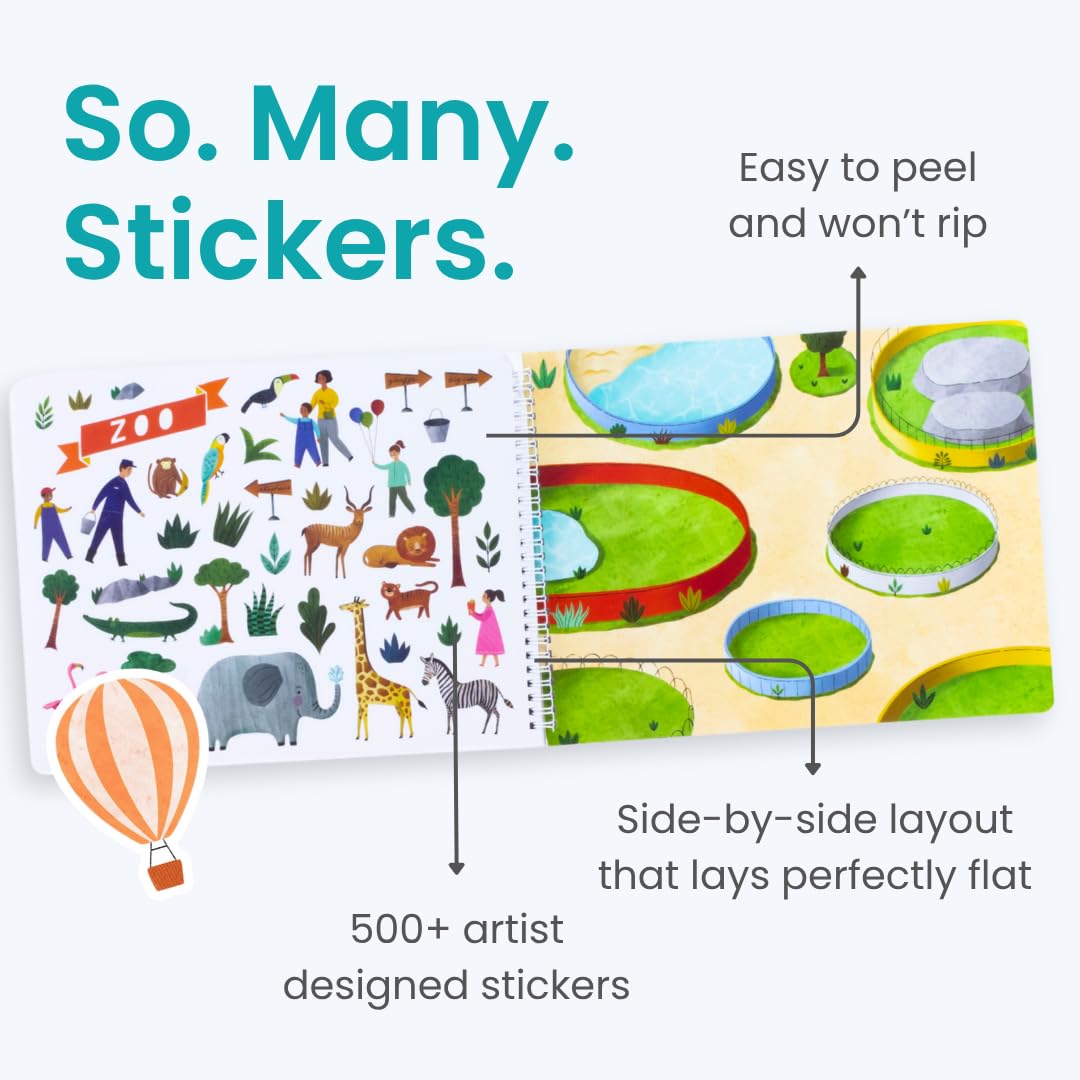 CUPKIN Sticker Books for Kids - All Around Town, 500+ Stickers, 12 Coloring Pages, Fun Activity Book for Ages 4-10, Blue