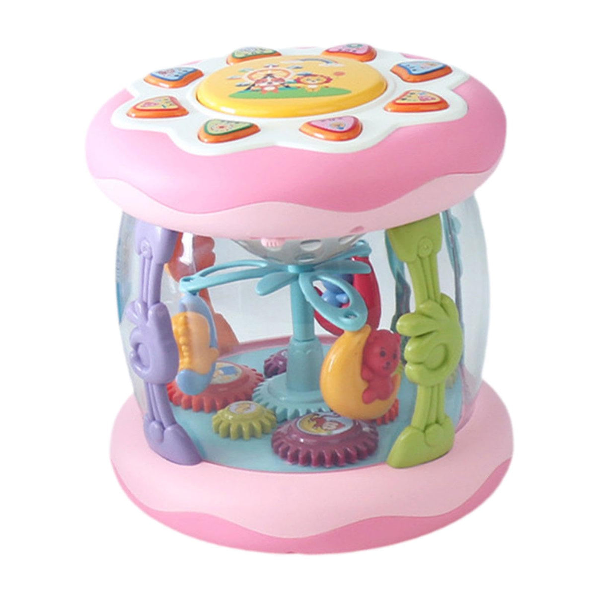 Atorse Baby Musical Drum Toy With Light Montessori Toy For Baby Toddlers Boys Girls Rotating Pink