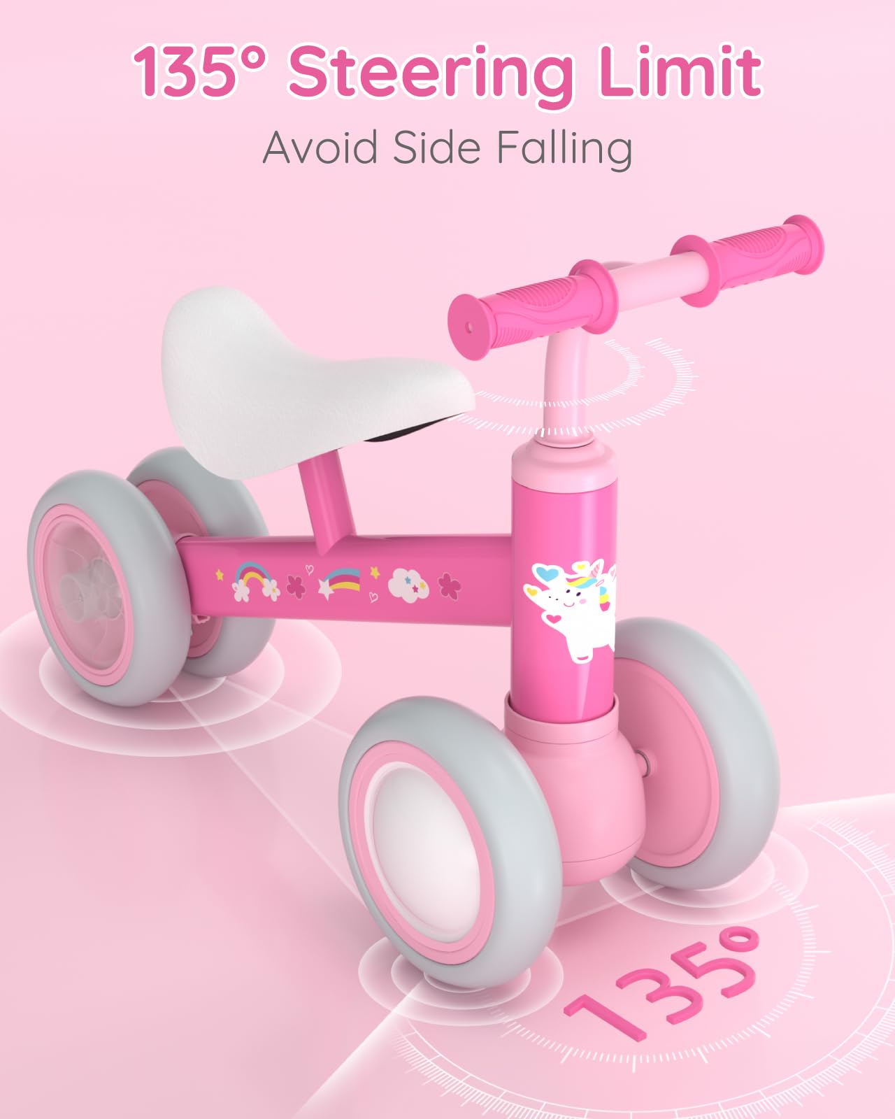 Lilian&Gema Colorful Lighting Baby Balance Bike For 1 Year Old Boys Girls, 12-24 Months Toddler Balance Bike, No Pedal 4 Wheels