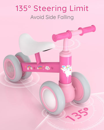 Lilian&Gema Colorful Lighting Baby Balance Bike For 1 Year Old Boys Girls, 12-24 Months Toddler Balance Bike, No Pedal 4 Wheels