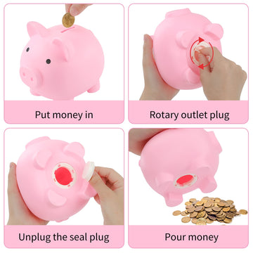 2Pcs Large Piggy Bank,Coin Bank For Boys And Girls,Unbreakable Plastic Money Bank,Cute Pig Money Box,Practical Gifts For Birthday, Festival, Baby Shower(Pink2)