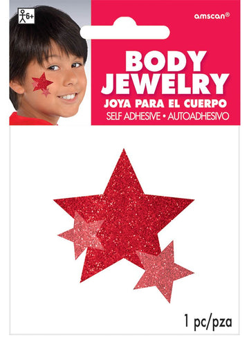 Amscan Stars Assorted Glitter Self-Adhesive Body Jewelry, 5' X 3 1/2' (Pkg. Size), Red