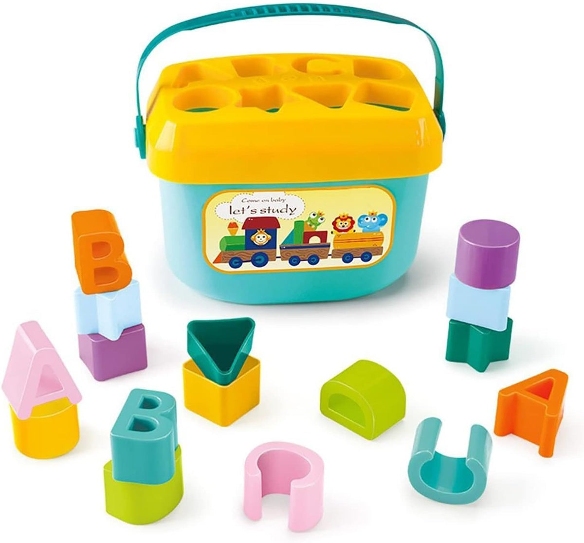 Roktry Shape Sorting Blocks For Kids Toys,Baby Sorting Toys Storage Bucket With Handle, Shapes Sorter & Abcd Blocks For Kids Lea