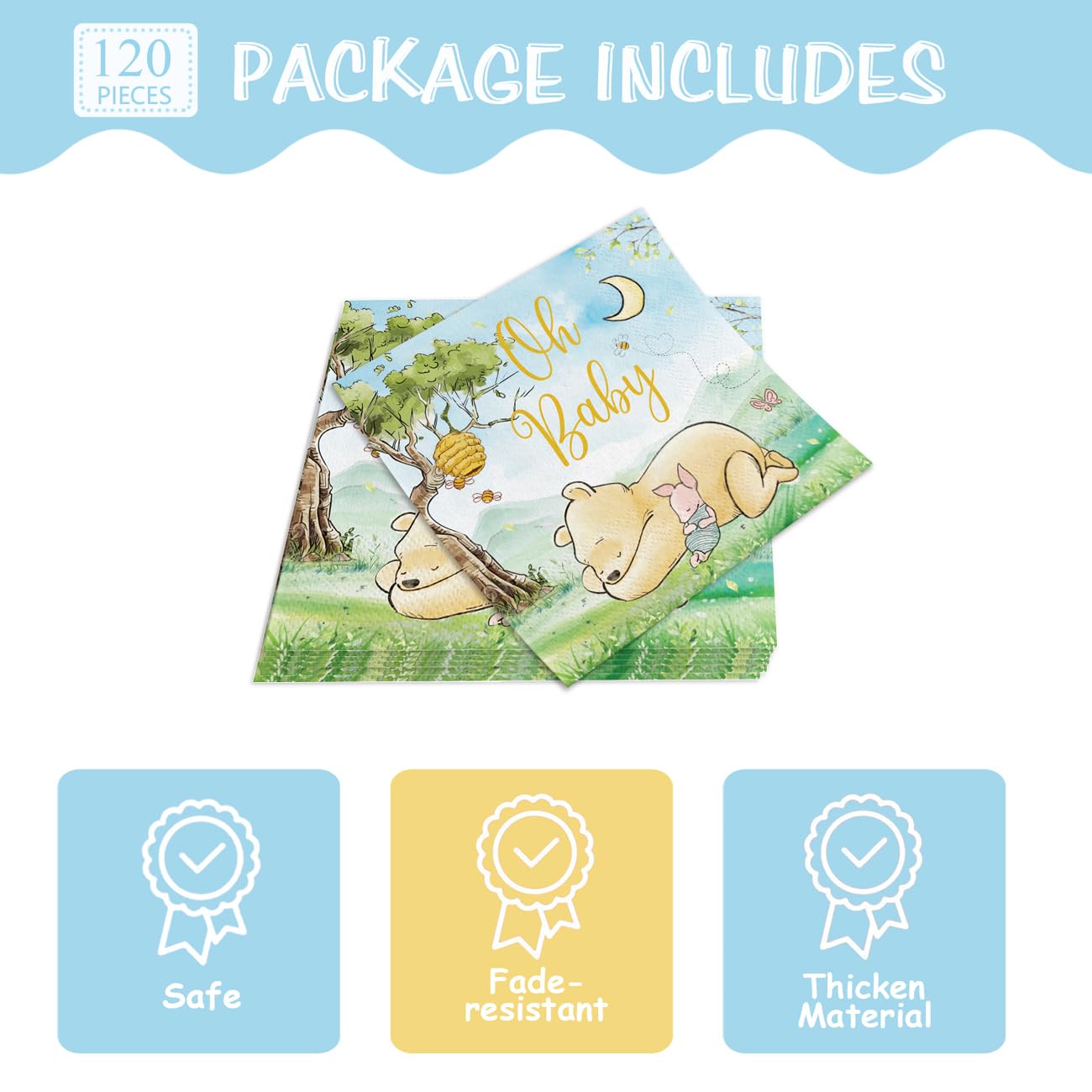 120pcs Winnie Plates Baby Shower Pooh Napkins Classic Bear Baby Shower Decorations Paper Cups Forks Oh Baby Disposable Tableware