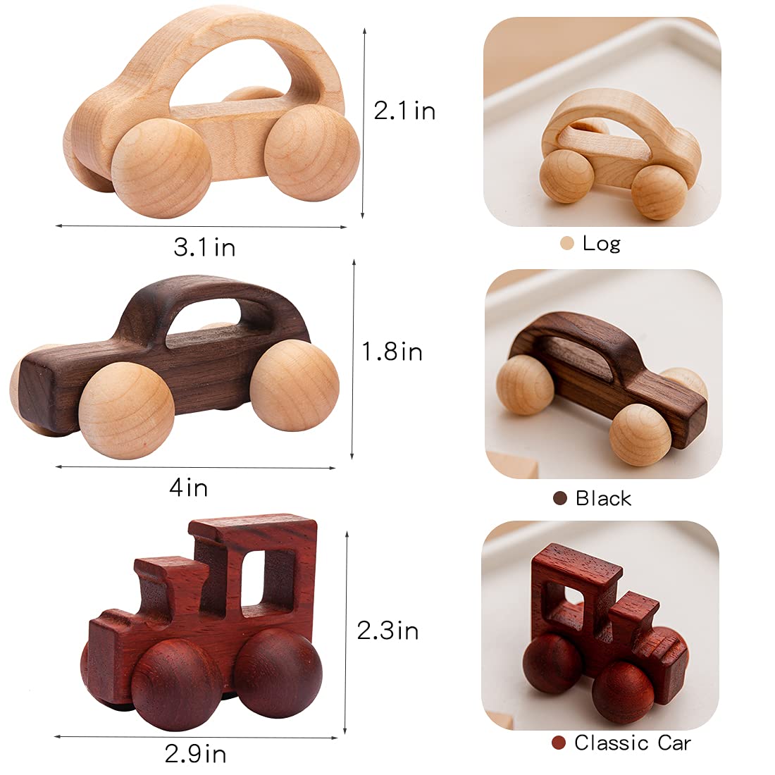 Wooden Rattle Toy Baby Wooden Car Baby Toddler Toy Preschool Education Car Toy 3Pcs Newborn Gift