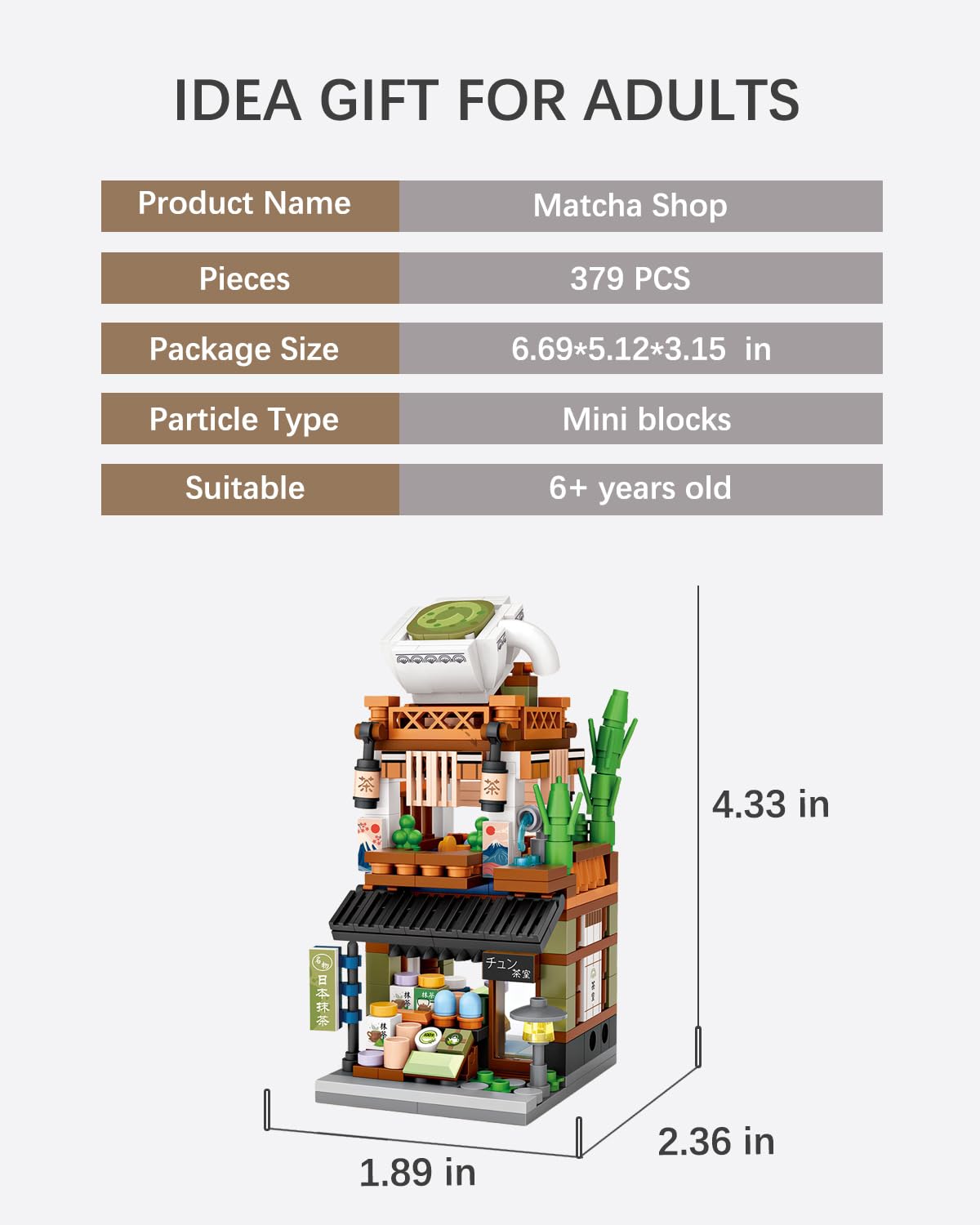noziaa Japanese City Street View Matcha Shop  MOC Creative Building Blocks House Set  Simulation Architecture Construction Toy  Gifts Idea for Kids mature-themeds (Mini Blocks 379 pcs)