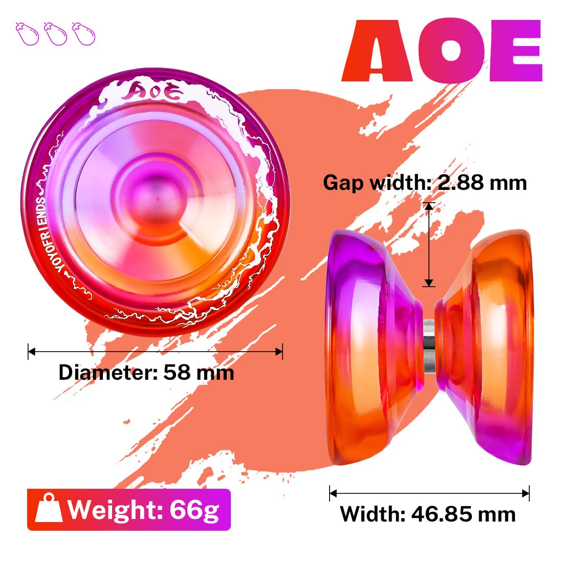 7YO Fingerspin Yoyo AOE for Beginners  Dual Purpose Yoyo Responsive & Unresponsive Yoyo for Finger Spin Trick with 10 Yoyo Strings  Unresponsive Bearing Accessories (Purple Red)