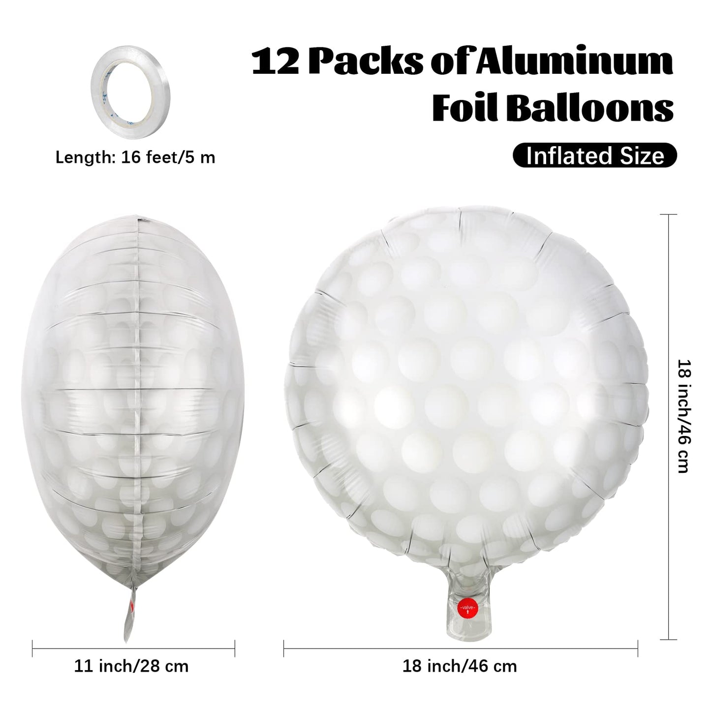 Durony 12 Pieces 18 Inches Golf Balloons Golf Themed Party Decorations Foil Mylar Golf Ball Balloons For Birthday Sports Graduat