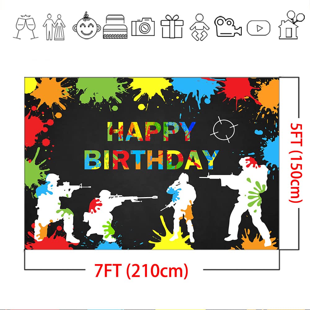 Mocsicka Paintball Backdrop Happy Birthday Party Paintball Theme Decoration Background Colorful Splash Shooting Game Happy Birth