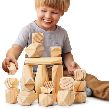 Panda Brothers Wooden Balancing Stones - Montessori Toys For 3 4 5 Year Old Kids And Toddlers Learning Sensory Toy, 20 Large Siz