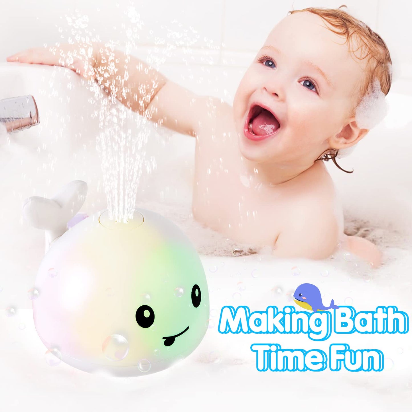 Gigilli Baby Whale Bath Toy, Usb Rechargeable Bath Fountain Toy 6-12 12-18 Months, Light Up Bath Toys Sprinkler, Spray Water Poo