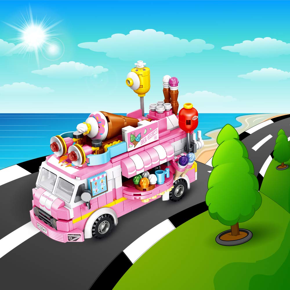 Vatos Girls Building Blocks Toys - 553 Pieces Ice Cream Truck Set Toys for Girls 25 Models Pink Building Bricks Toys STEM Toys V