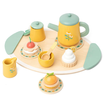 Wooden Tea Party Set For Little Girls, Pretend Play Kids Toys For Toddlers, Wood Play Food Kitchen Accessories (Royal Tea)