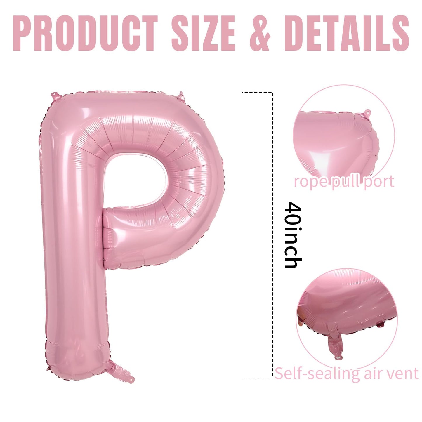 40 Inch Pink Letter Balloons, Large P Letter Balloons Foil Helium Balloon, Foil Big Single Alphabet P Balloon, Pink Letters for