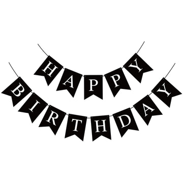 Waenerec Black Happy Birthday Banner Sign Happy Birthday Bunting Banner Garland For Kids Girl Woman Birthday Tea Party Decorations Bunting Flag Birthday Party Supplies