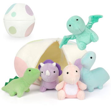 KOPHINYE Plush Dinosaur Stuffed Animals, 5 PCS Dino Plush Toys and Egg Bag Set, Cute Small Dinosaur Plushie Toy for Kids Toddler
