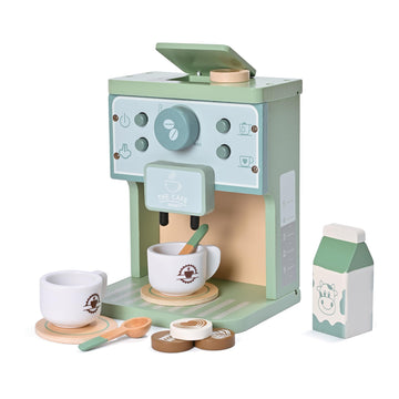 MONT PLEASANT Kids Wooden Toys Toddler Pretend Play Kitchen Accessories Green Coffee Maker Espresso Machine Playset Montessori K
