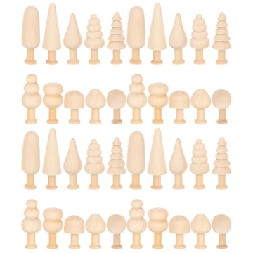 40 Pcs Small Wooden Mushroom Unfinished Wood Christmas Tree Wooden Tree for Painting Craft DIY Trees Easter Decoration Mini Wood