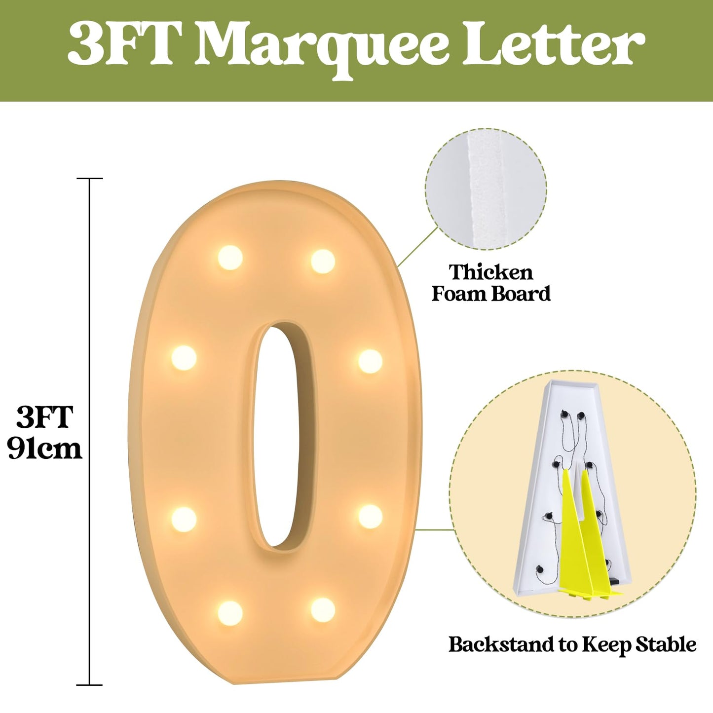 3Ft Marquee Light Up Letters, Large Marquee Letters O For Party Decorations, Big Baby Letters For Baby Shower Birthday Party Dec
