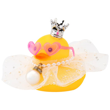 wonuu Rubber Duck Car Dashboard Decoration  Duck Car Ornament Cute Car Accessories with Mini Crown Dress Pearl Necklace Glasses  Pink Heart-Shaped Sunglasses Starry Skirt