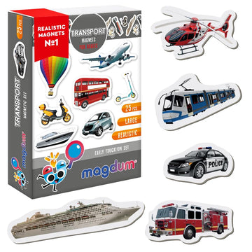25 Fridge Magnets For Toddlers - Transport Kids Magnets For Fridge - Toddler Magnets For Refrigerator - Magnetic Animals - Fridg